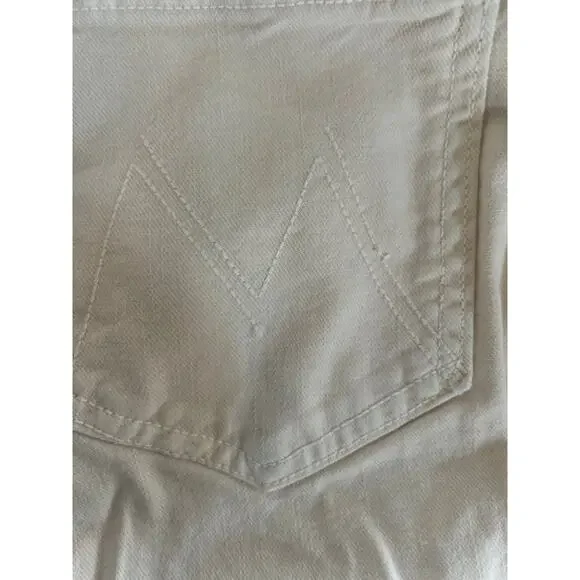 Mother High Waisted Rascal Ankle Fray Chalk Ivory Cream Beige Jeans